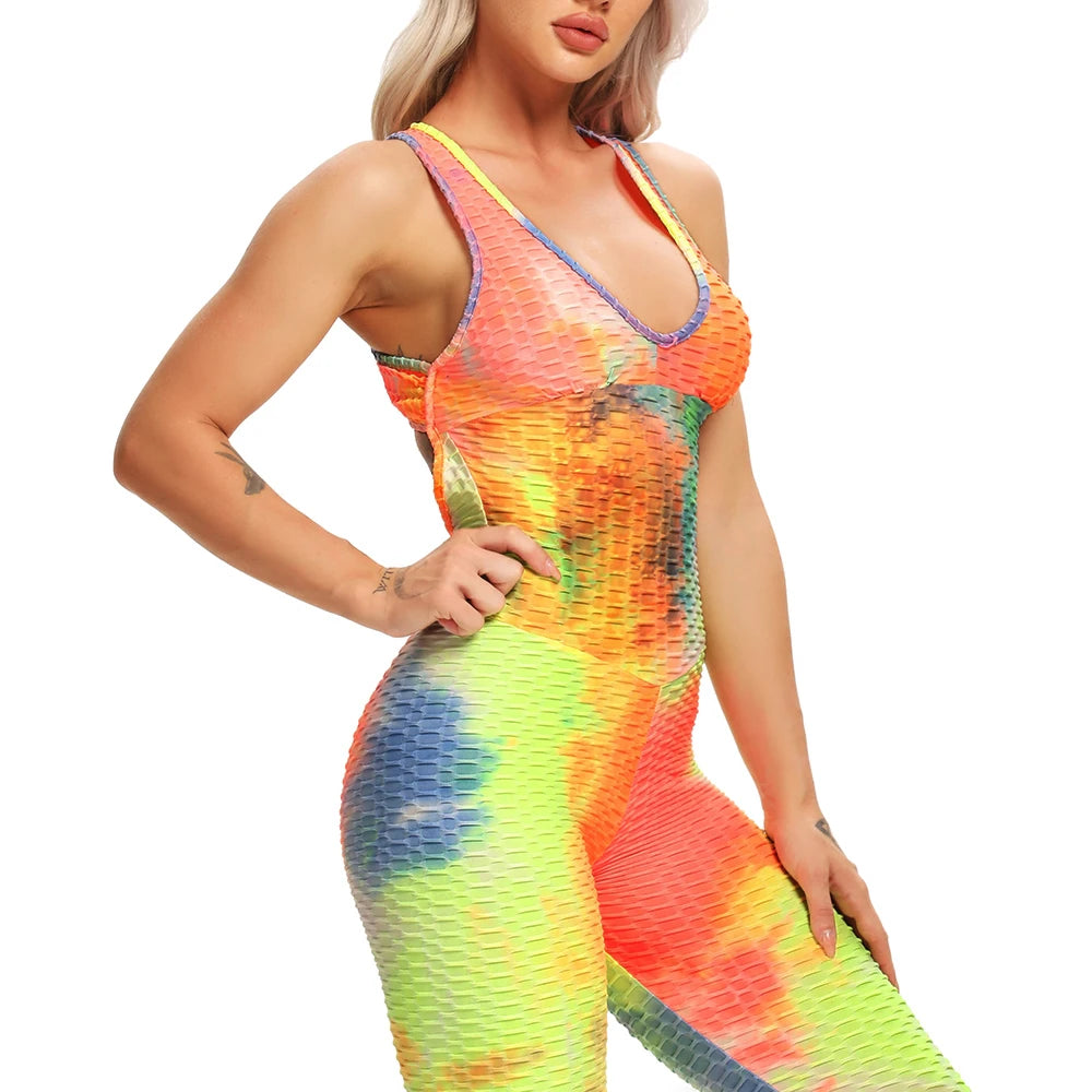 Women Tie Dye Yoga Jumpsuit - Rainbow