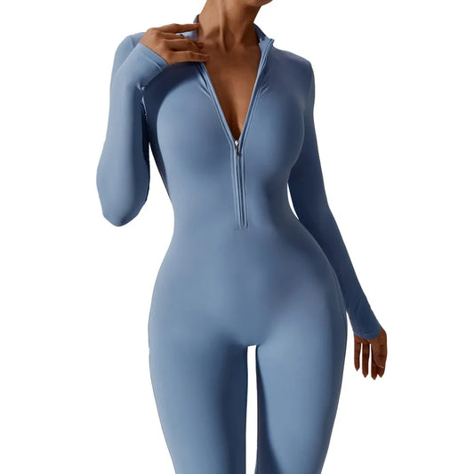 Long Sleeve Zipper Yoga Clothes - Weldon Blue