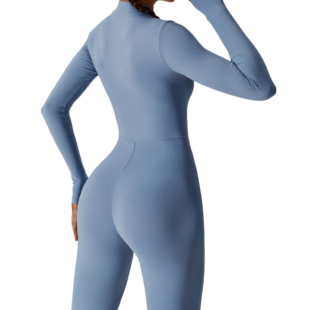 Long Sleeve Zipper Yoga Clothes - Weldon Blue