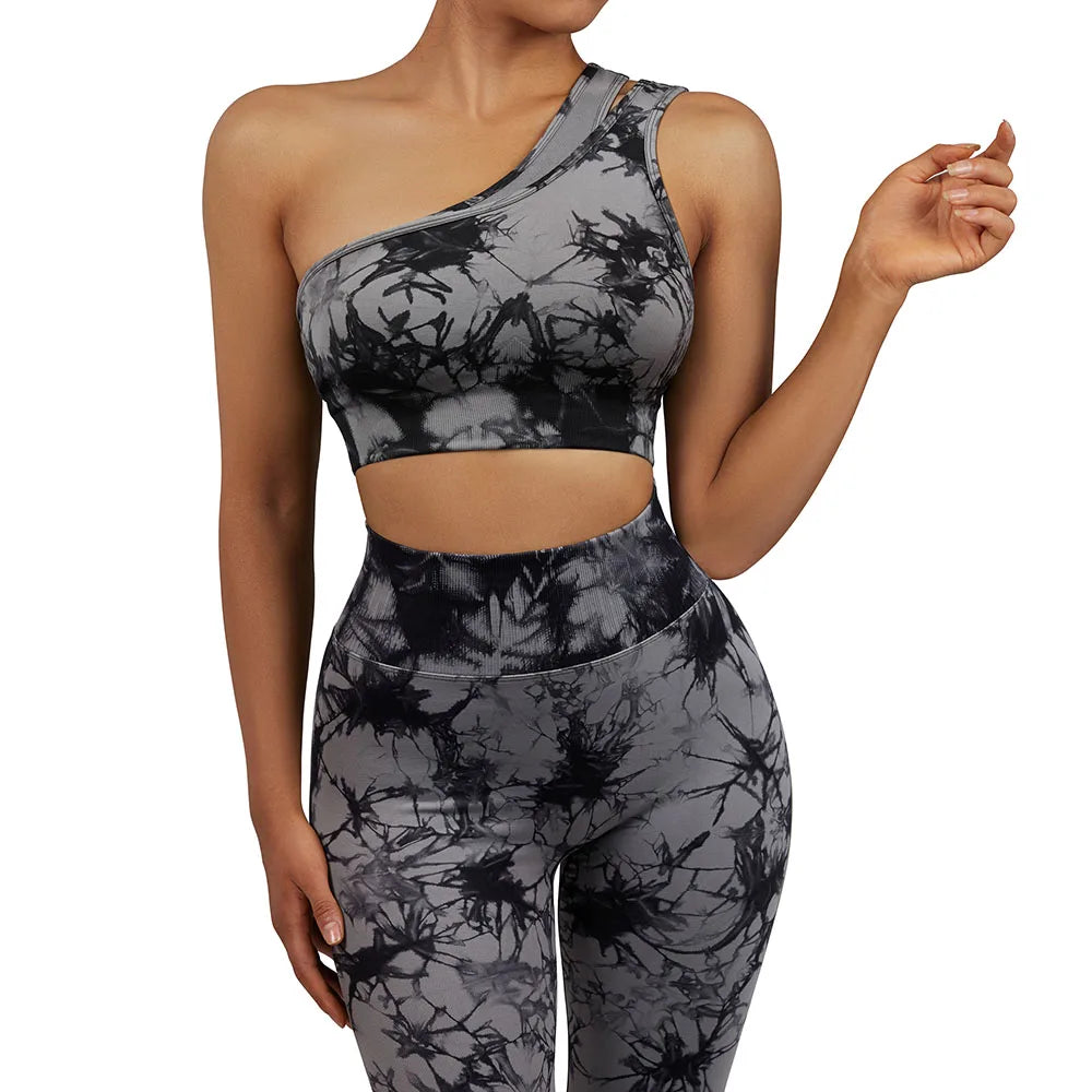 One Shoulder Yoga Sets - Dark Silver