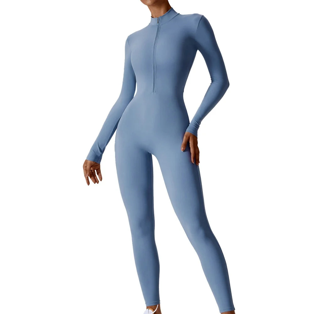 Long Sleeve Zipper Yoga Clothes - Weldon Blue