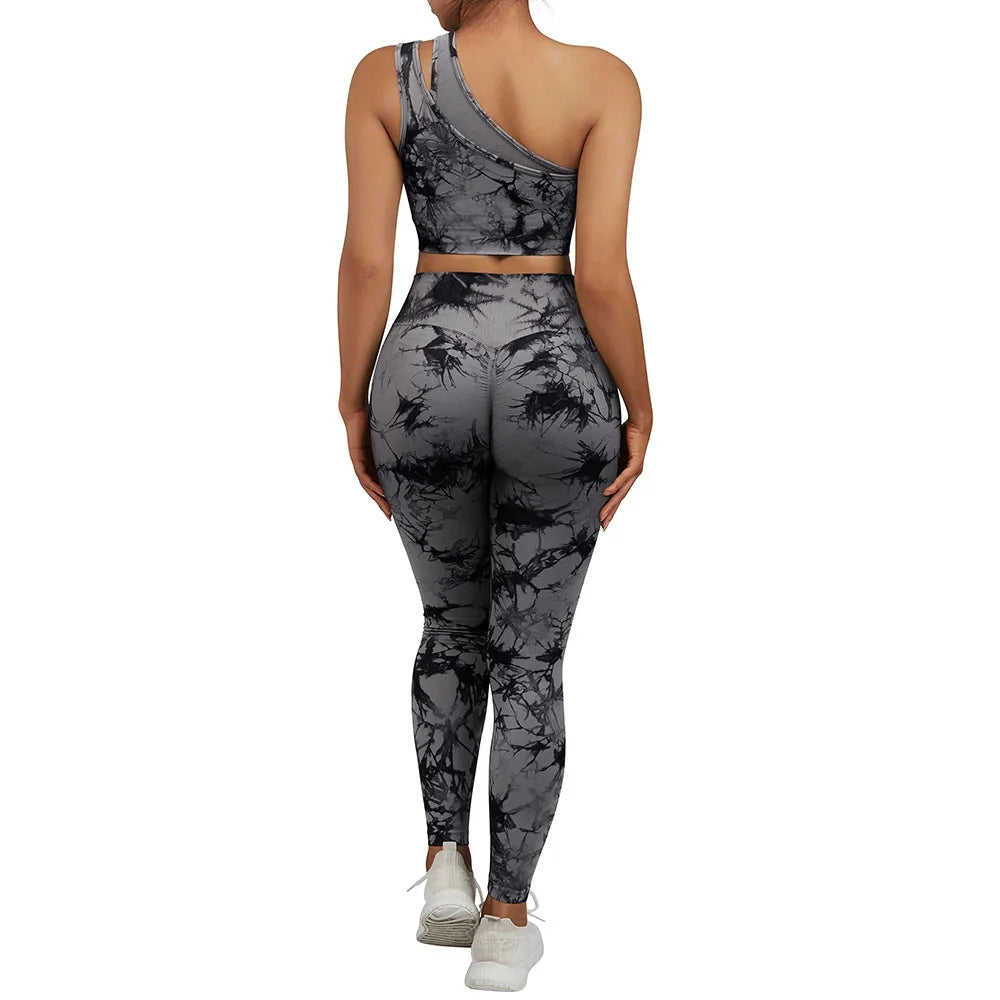 One Shoulder Yoga Sets - Dark Silver