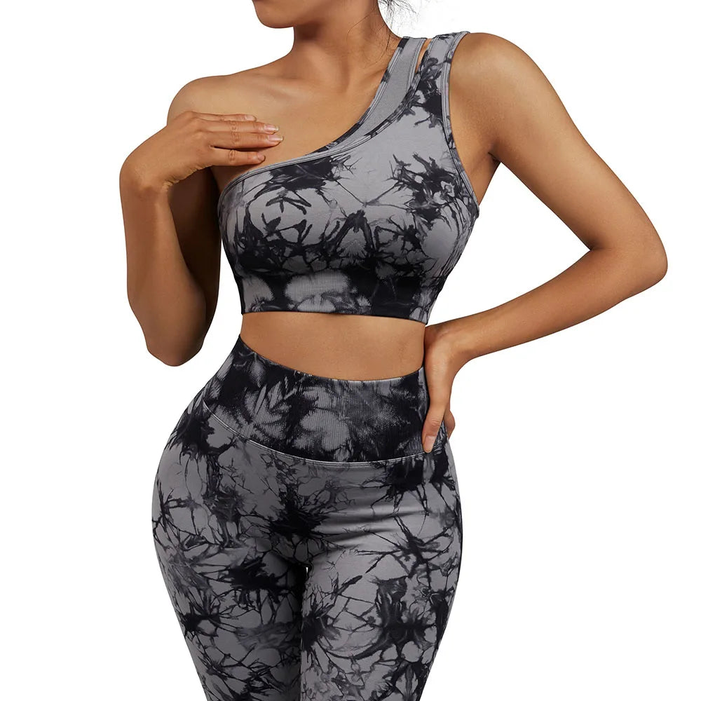 One Shoulder Yoga Sets - Dark Silver