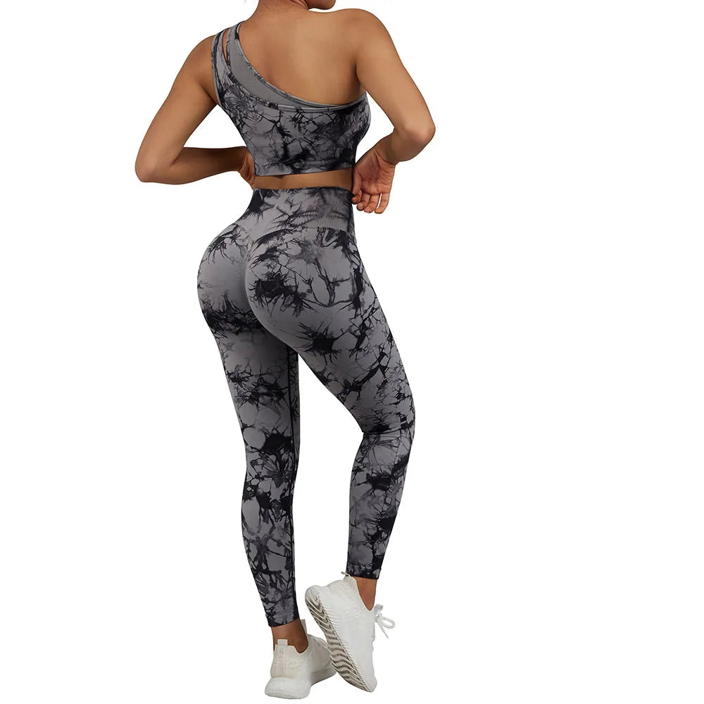 One Shoulder Yoga Sets - Dark Silver